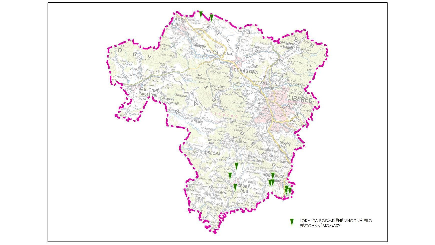 Územní studie krajiny ORP Liberec – Lokality podmíněně vhodné pro pěstování biomasy